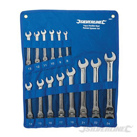 Hand Tools Box Flexible Head Ratchet Spanner Set 14pce