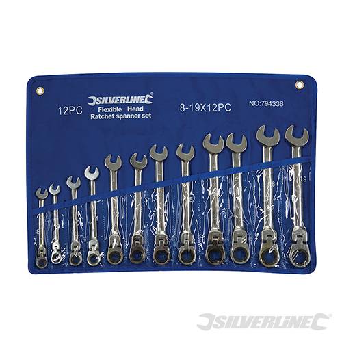 Hand Tools Box Flexible Head Ratchet Spanner Set 12pce