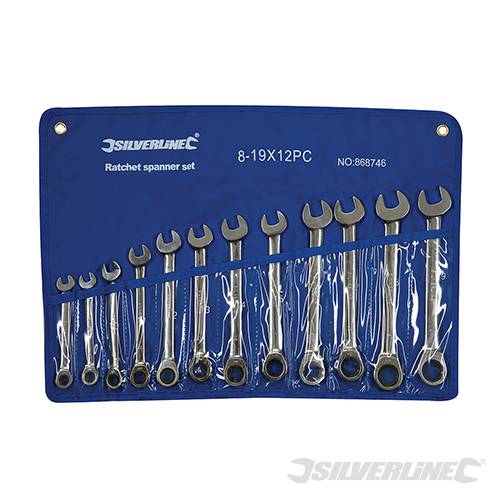 Hand Tools Box Fixed Head Ratchet Spanner Set 12pce